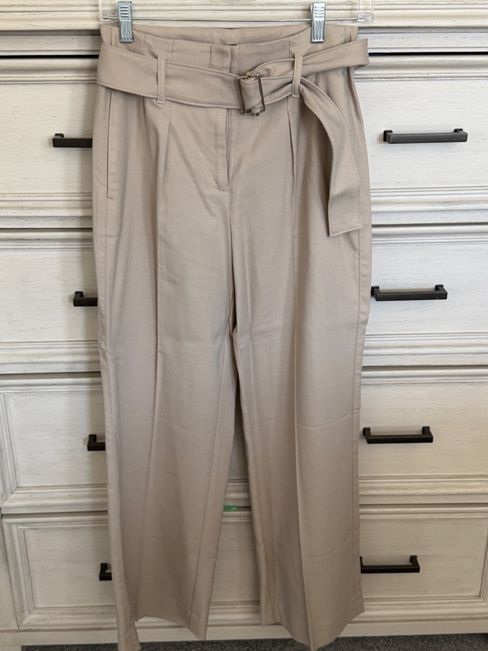 White House Black Market Taupe Belted High-Rise Wide-Leg Pants
